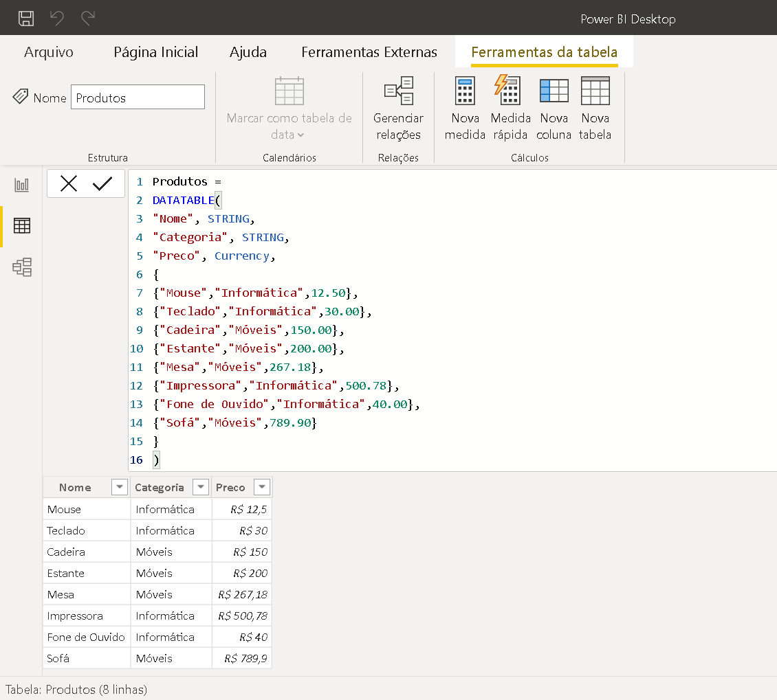 Power BI - Criar Tabela