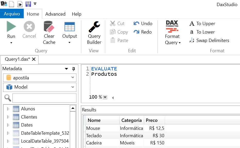DAX Studio - Executar comandos